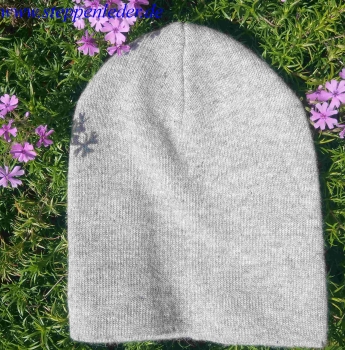 Preview: 100% Yak-Wolle (Beanie) Mütze in Glattstrick grau - Größe S